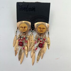 Gold and Red Dangle Earrings